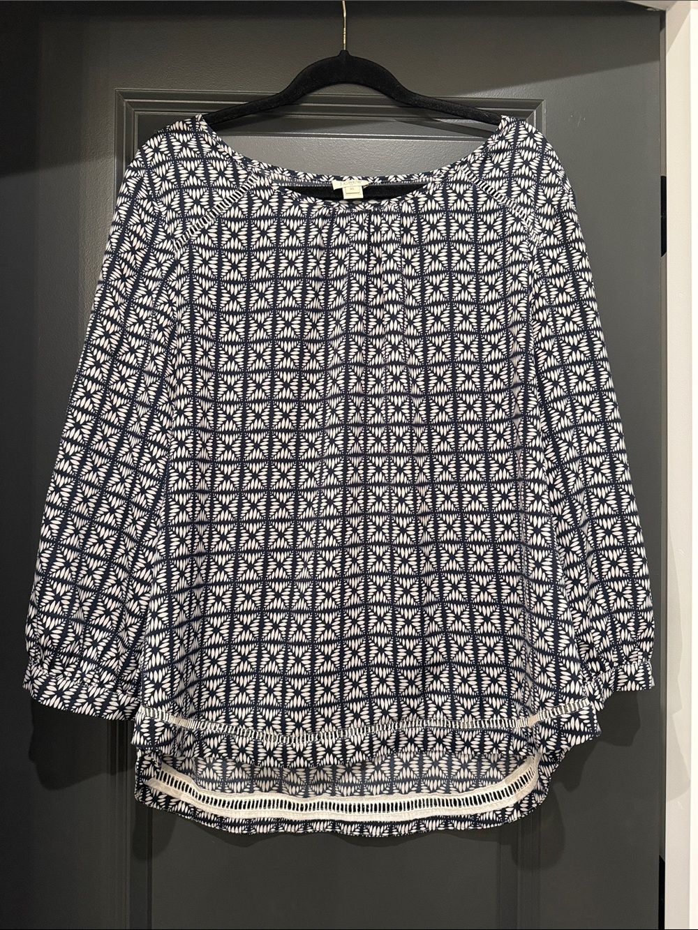 J. Crew Women’s Navy and White Printed Blouse